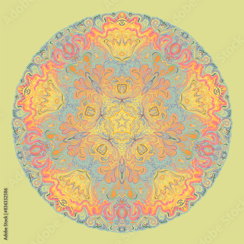 Decorative Indian round lace ornate mandala. Vintage vector pattern on transp...