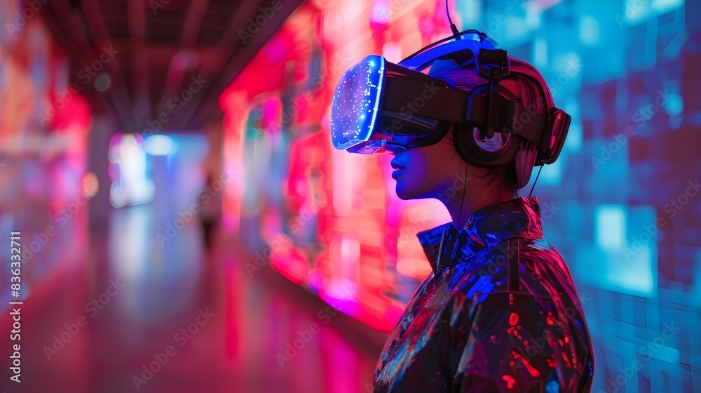 Half-Robot Human Attending Virtual Reality Art Exhibition with Holographic Art Pieces Half-Robot Human Attending Virtual Reality Art Exhibition with Holographic Art Pieces