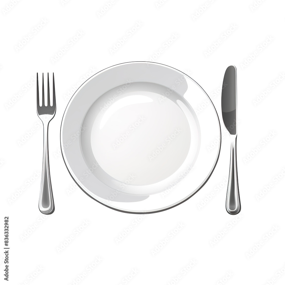 plate with fork and knife isolated on transparent background, clipping path, png, plate with fork and knife isolated on transparent background, clipping path, png,