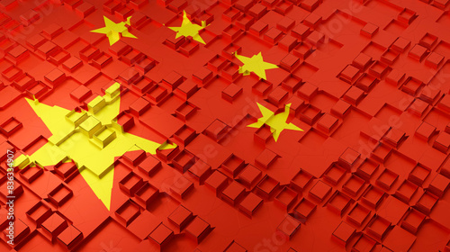 3D China Flag Background on 3D Red Cubes