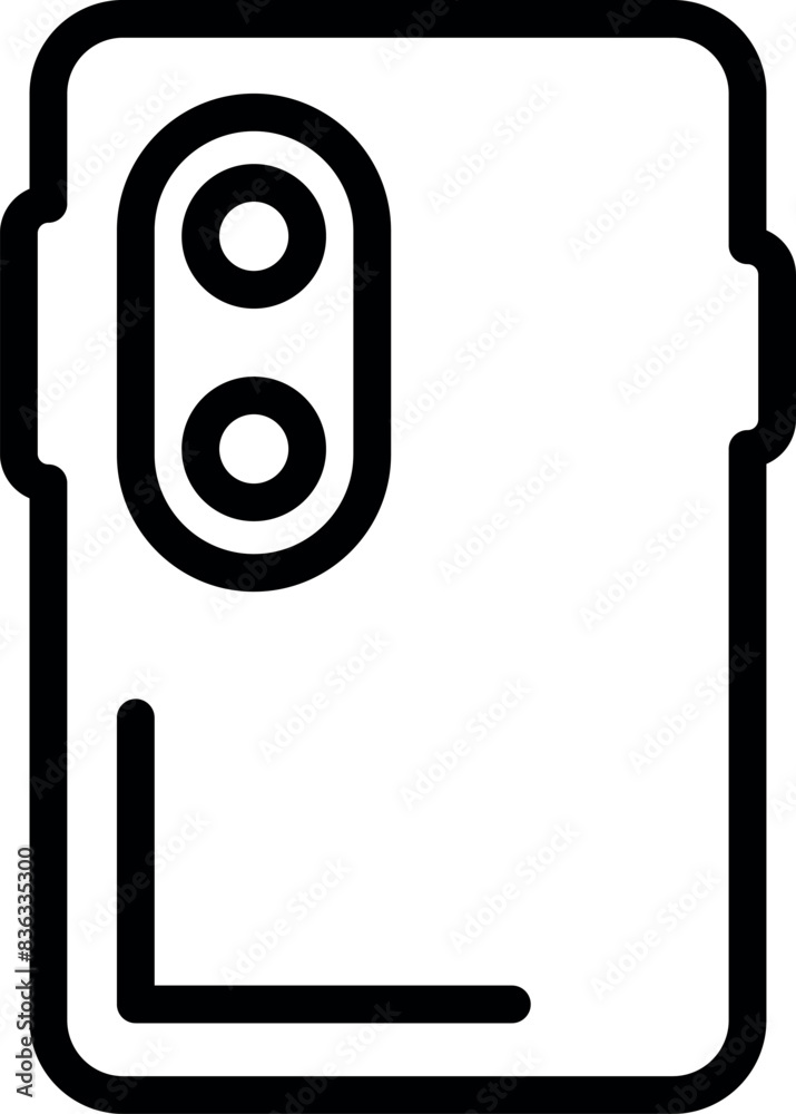 Black outline vector illustration of a smartphone camera icon on a white background