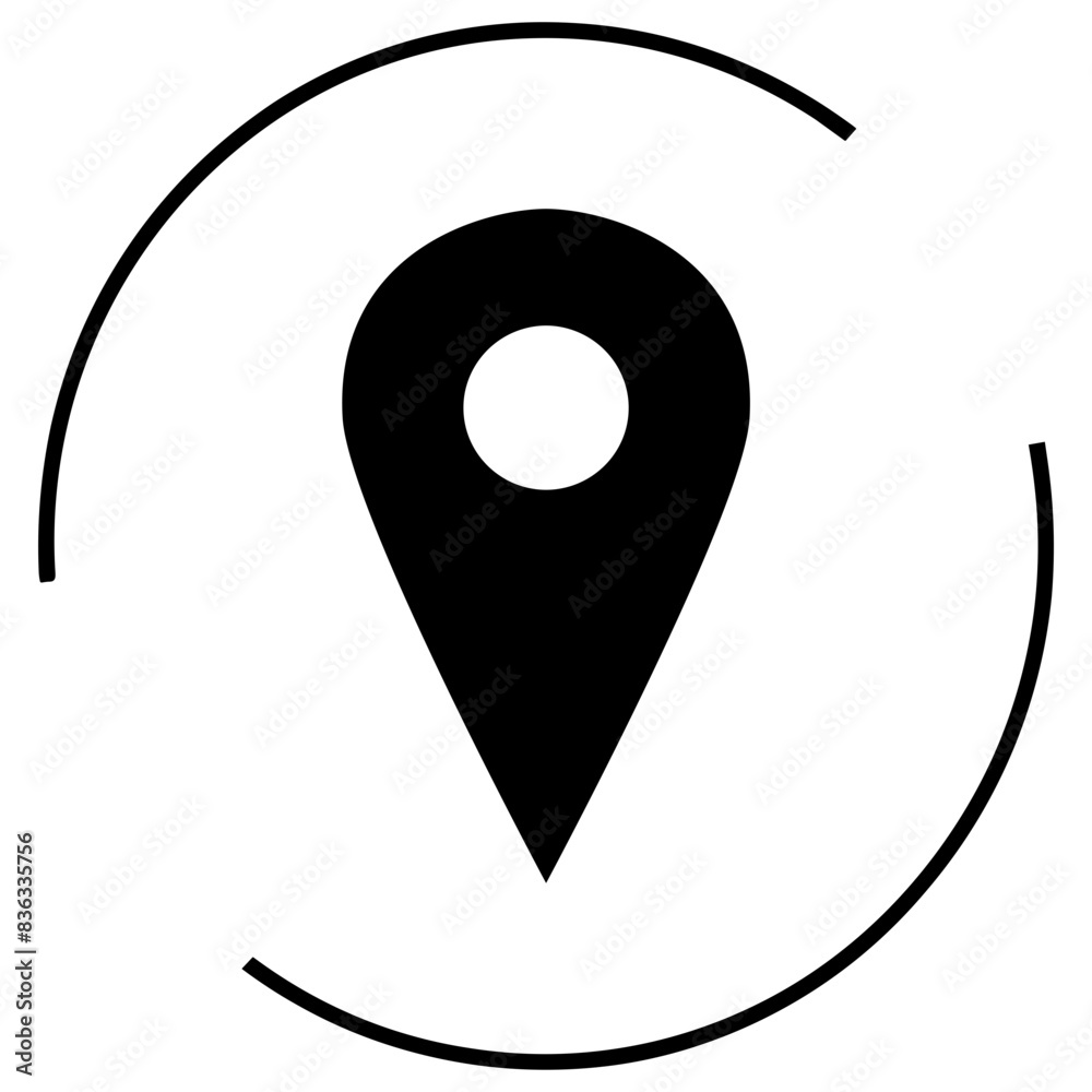 black and white vector icon of location pin flat design style, sign, transparent background black and white vector icon of location pin flat design style, sign, transparent background