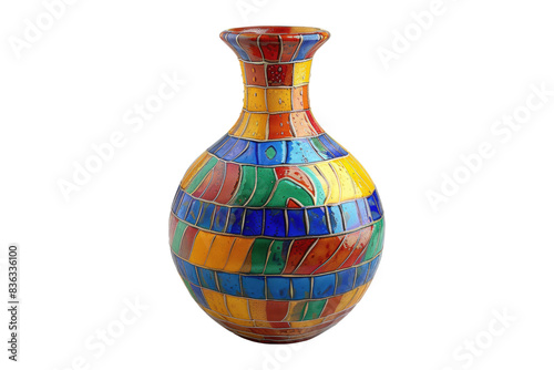 Colorful ceramic vase isolated on transparent background.