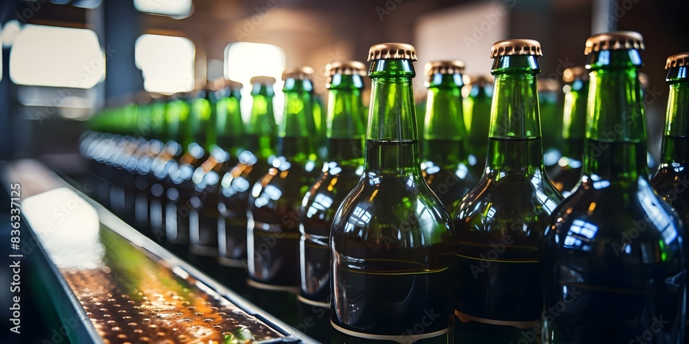 Beer Manufacturing Study Efficient Beer Bottle Production on Conveyor Belt. Concept Automated ...