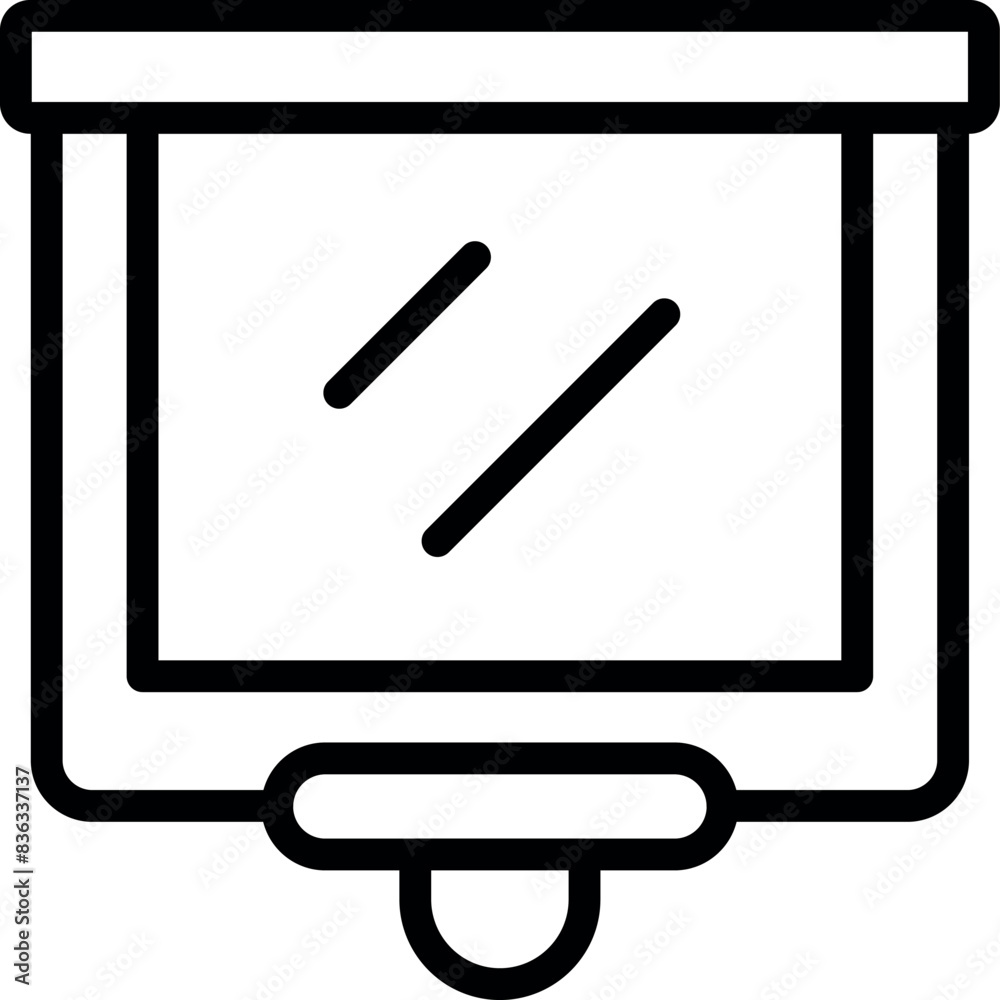 Simple line art icon of a blank presentation board for slides or lectures Simple line art icon of a blank presentation board for slides or lectures
