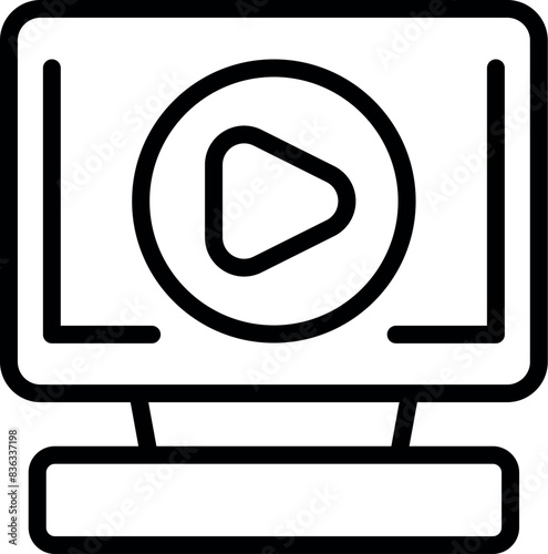 Black and white line art of a computer screen with a central play button, symbolizing online video playback