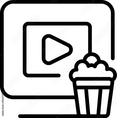 A linear icon representing video play button and cinema popcorn, symbolizing streaming service