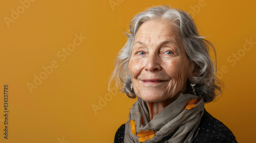 Closeup portrait of headshot happy, smiling, laughing senior old woman or grandmother, isolated white background. Positive human emotions, facial expressions