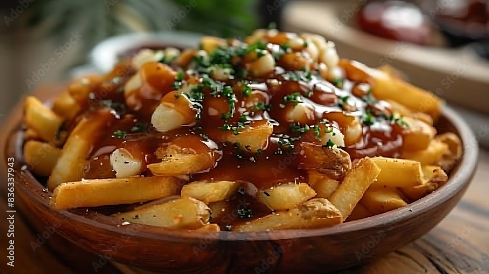 A close-up view of classic Canadian poutine, featuring crispy golden fries, fresh cheese curds, and rich brown gravy. A close-up view of classic Canadian poutine, featuring crispy golden fries, fresh cheese curds, and rich brown gravy.