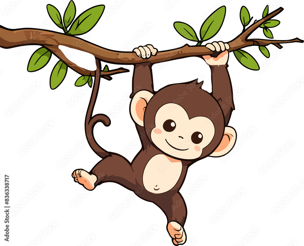monkey has brown fur a long tail and a friendly expression on its face illustration.