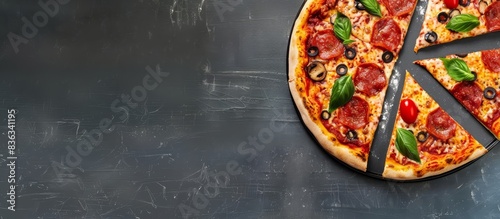 This image boasts a sharp focus, highlighting the pizza's details. photo