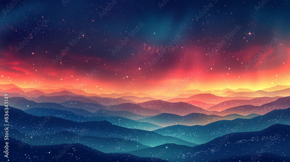 The night sky is full of tiny stars. Using a red and blue theme. The night sky is full of tiny stars. Using a red and blue theme.
