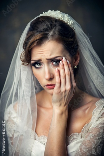 portrait of a 36-year-old woman in a wedding dress