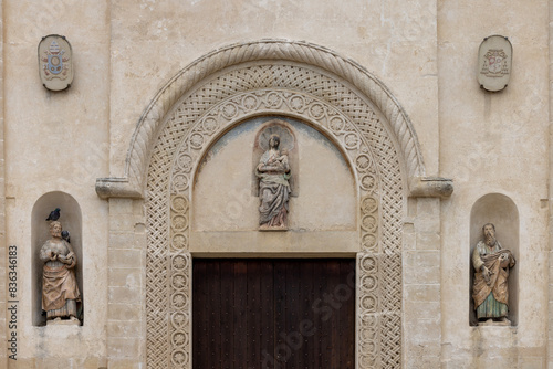 Facade of 13th century Matera Cathedral built in romanesque style, Matera, Italy