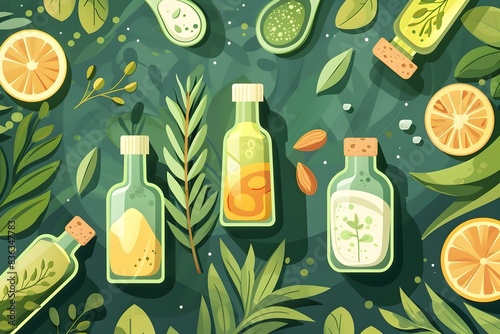 High Minimalist Art Vector Herbal Oils and Their Pure Ingredients photo