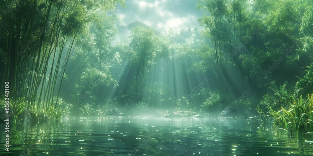 Fototapeta premium Enchanted Bamboo Forest, generative ai
