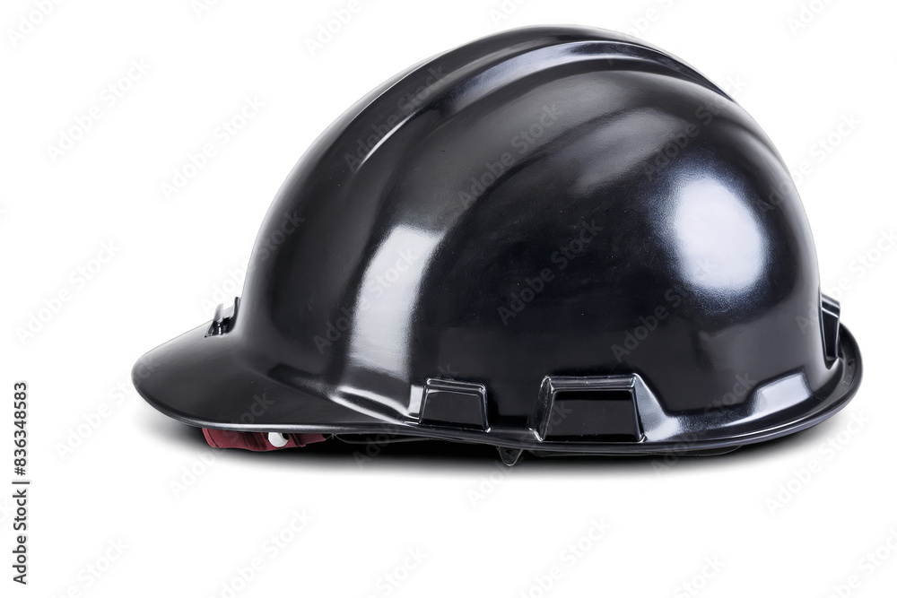 Obraz premium A professional black safety helmet suitable for construction sites, shown on a transparent, white background in png format