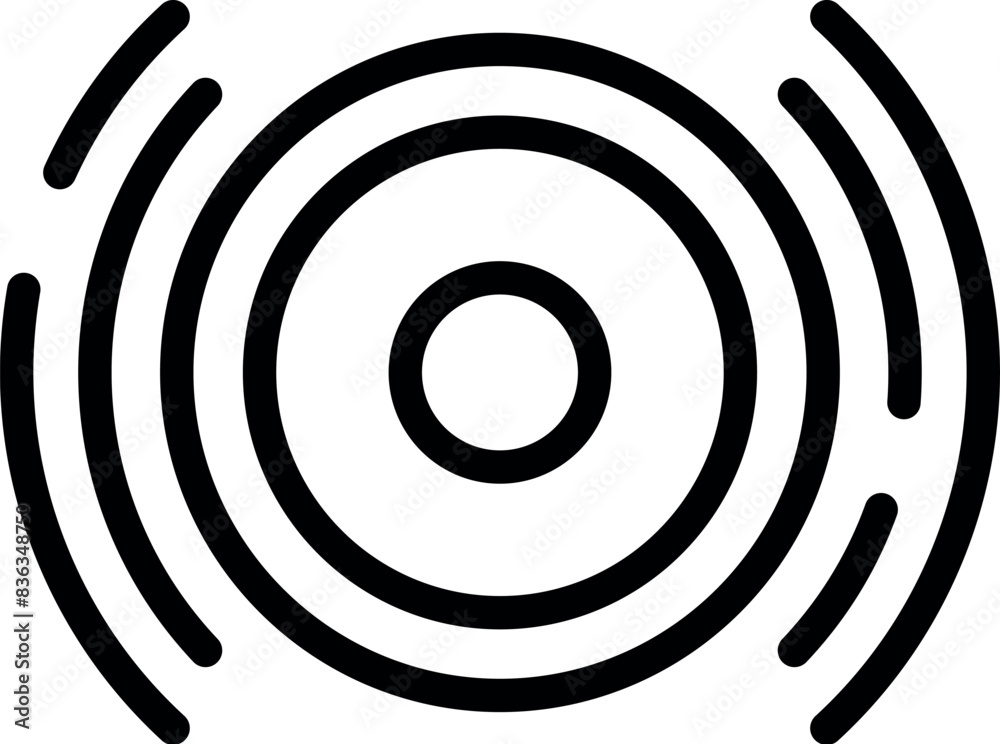 Minimalistic black and white vector illustration of a concentric circular sound wave design