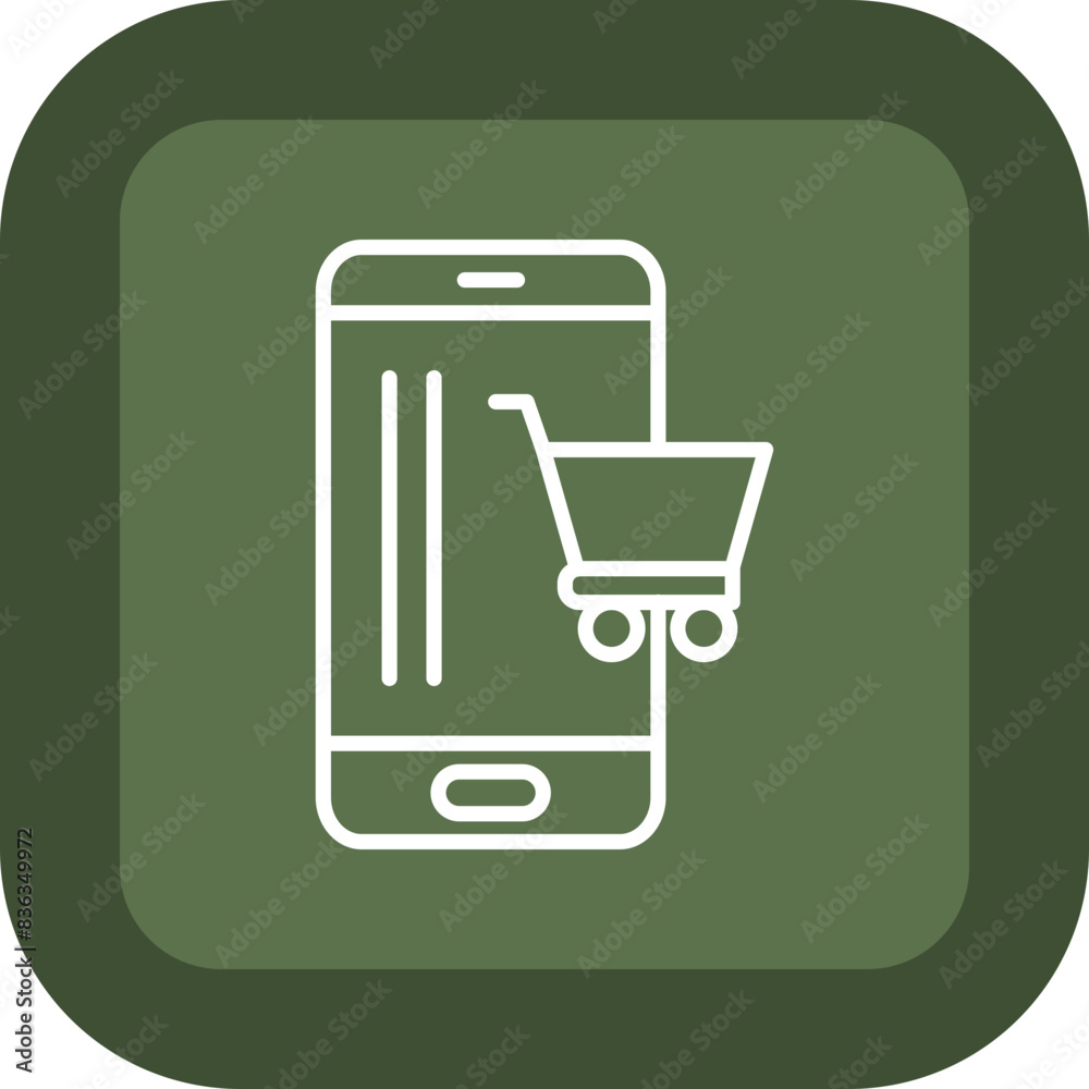 Mobile Shopping Line Green Box Icon Mobile Shopping Line Green Box Icon