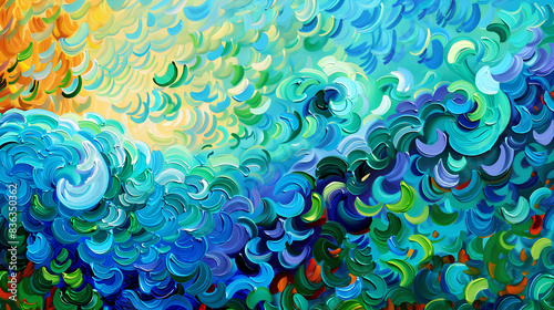  Abstract Dynamic Ocean Waves and Flora Illustration