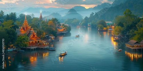 Tranquil Riverside Village in Chiang Rai, generative ai photo