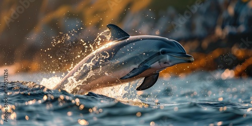 Playful Dolphin in Azure Sea, generative ai © Matus
