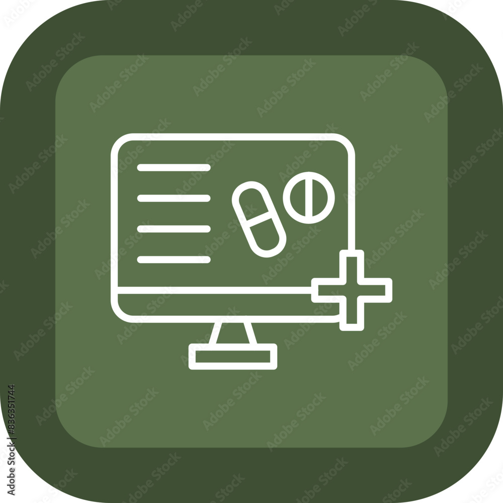 Online Pharmacy Line Green Box Icon Online Pharmacy Line Green Box Icon