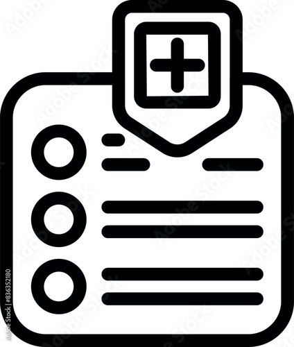 Minimalist medical record icon illustration in black and white, featuring a clipboard symbolizing electronic records and professional documentation for healthcare web and app interface design
