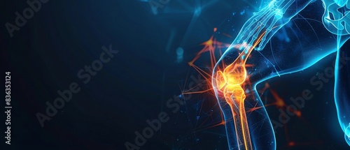 Detailed joint and knee pain xray in augmented reality, orthopedic medical illustration