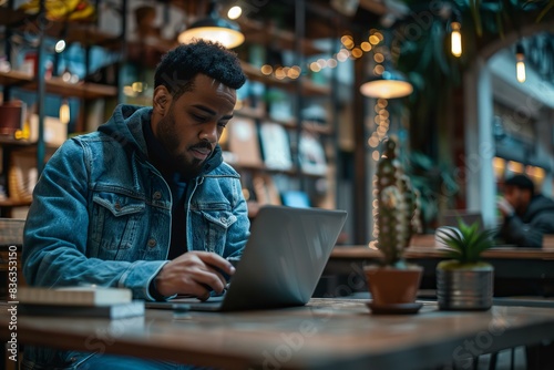 Man sitting table using laptop