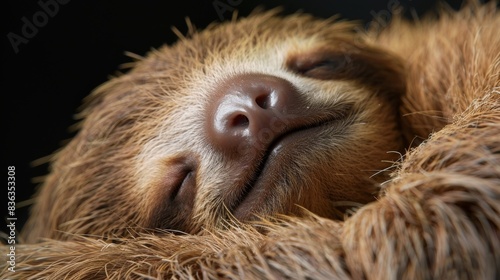 sloth sleeping on a tree trunk, Choloepus didactylus photo