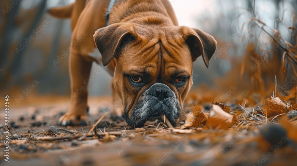 An adorable brown bulldog searching for food An adorable brown bulldog searching for food