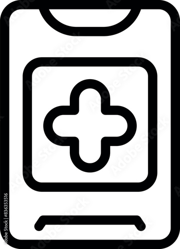 Vector illustration of a medical app icon depicted on a smartphone screen in a lineart style