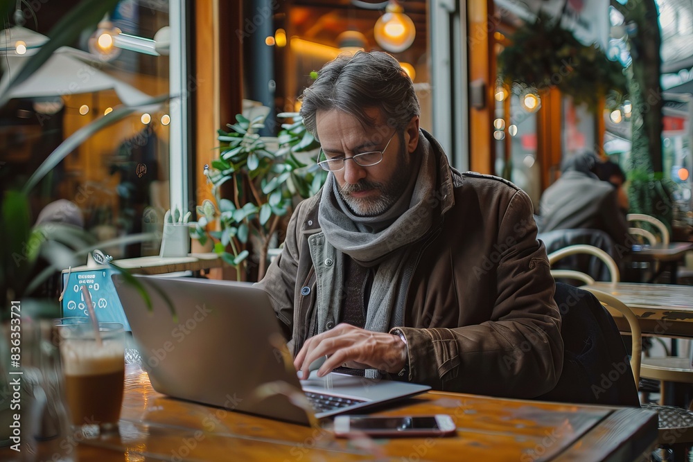 Man sitting at table with laptop Man sitting at table with laptop