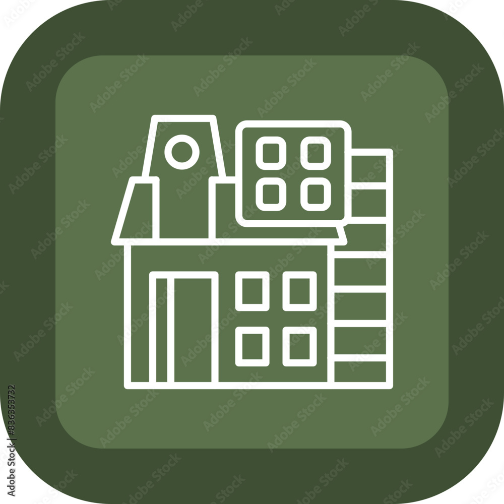 Modern House Line Green Box Icon Modern House Line Green Box Icon