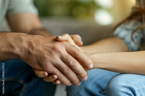 Person holding hand sitting on couch