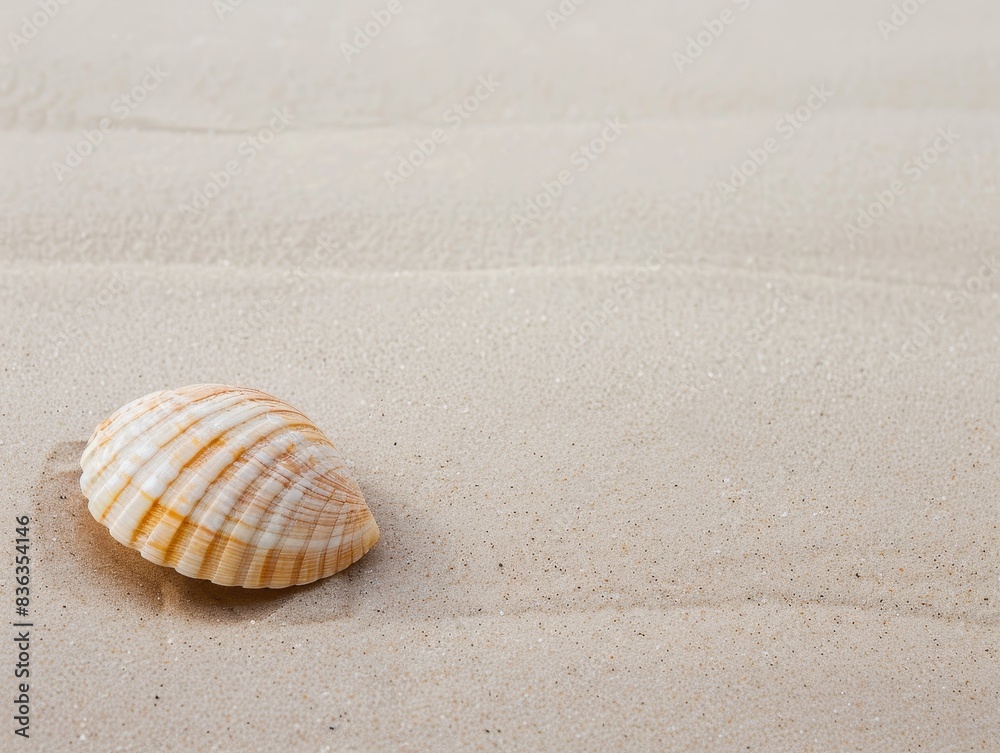 Tranquil Minimalism: Single Shell on Smooth Sandy Beach with Copyspace Tranquil Minimalism: Single Shell on Smooth Sandy Beach with Copyspace