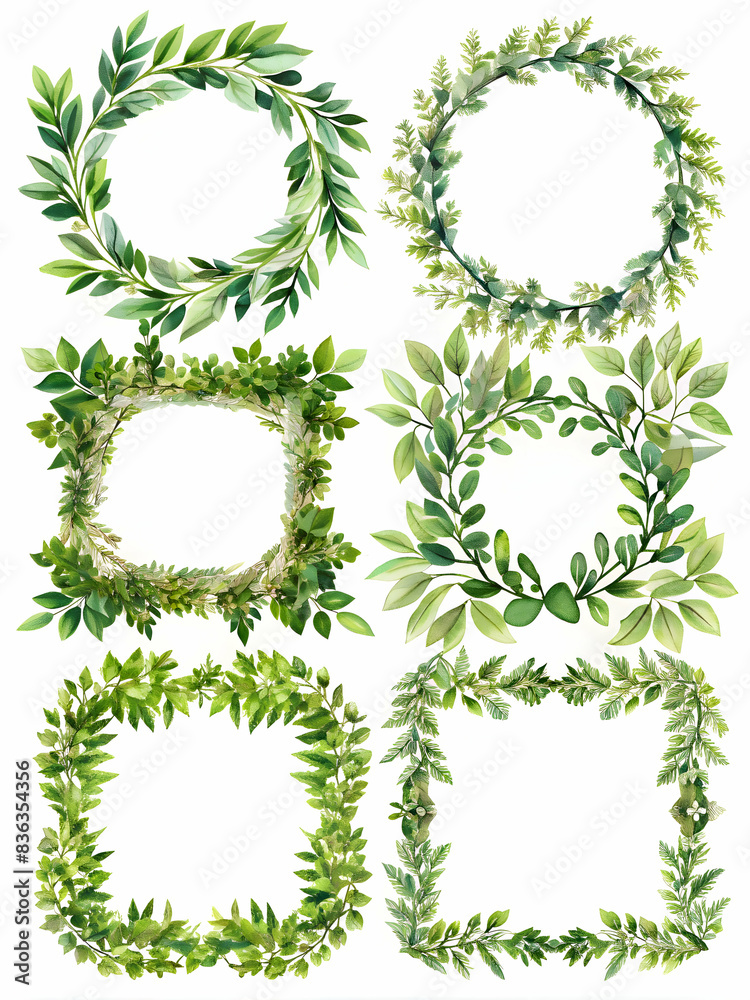 Collection green leaves frame. Collection green leaves frame.