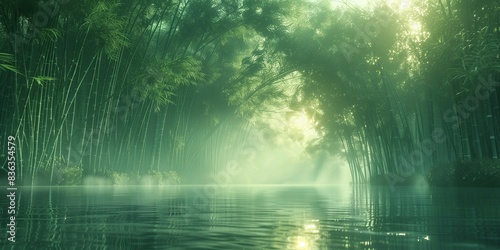Morning Serenity in Bamboo Grove, generative ai © Matus