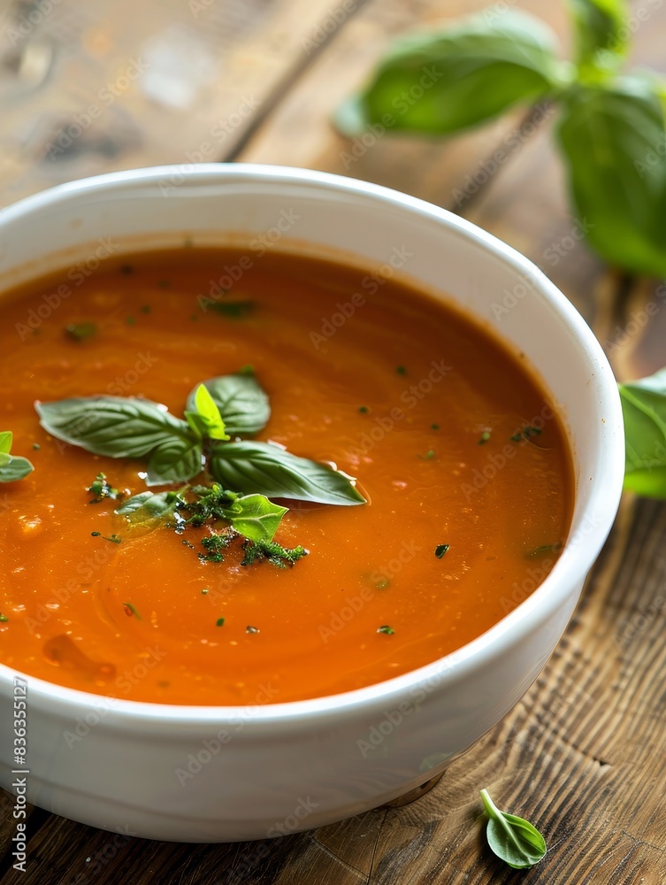 Steaming Bowl of Fresh Soup with Herbs on Wooden Table - Rustic Food Photography with Copy Space Steaming Bowl of Fresh Soup with Herbs on Wooden Table - Rustic Food Photography with Copy Space
