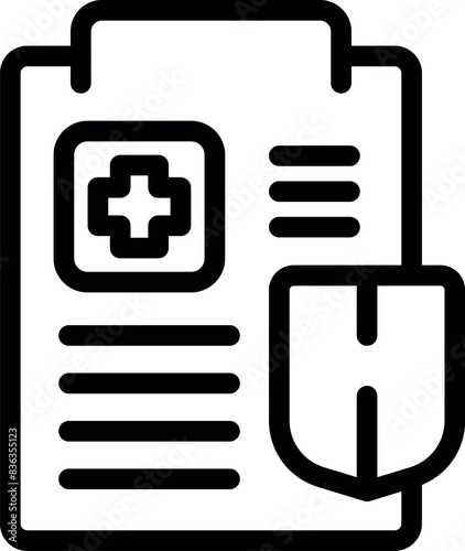 Vector graphic illustration of medical clipboard icon with healthcare document and patient records in simple line art design, isolated on white