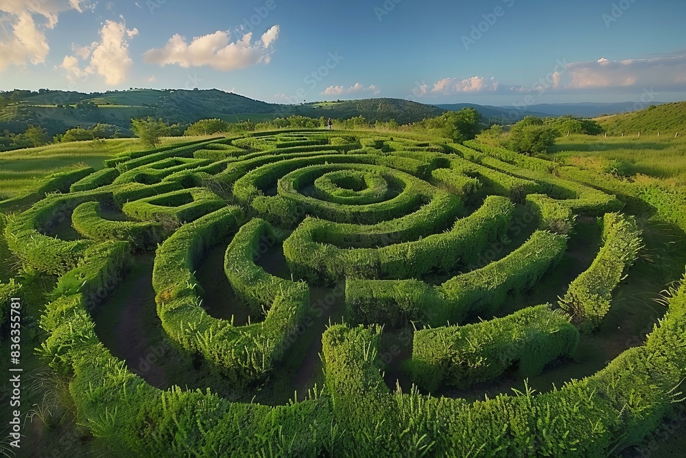 Maze in a field with a mountain in the background Maze in a field with a mountain in the background