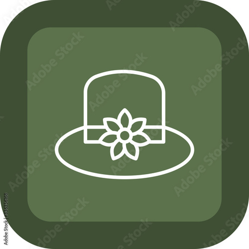 Fedora hat Line Green Box Icon