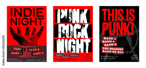 concert poster for cafe or pub event, indie music poster, punk rock night, and rock music, editable vector design, with grunge and paper texture background