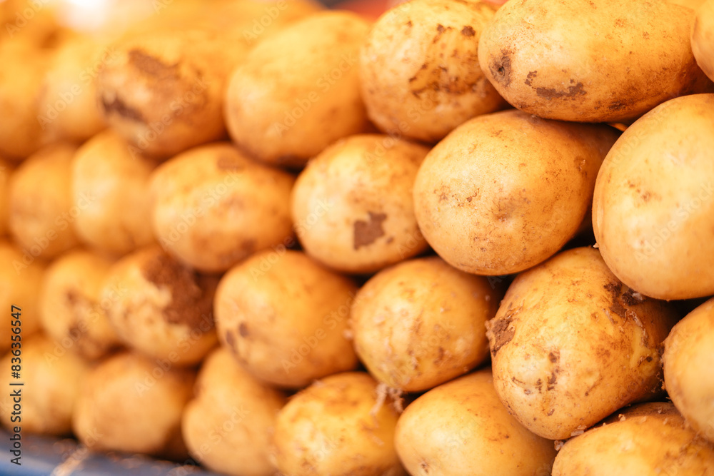 Young fresh potatoes on a bazaar counter Young fresh potatoes on a bazaar counter