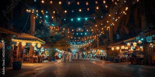 Vibrant Night Market in Abu Dhabi, generative ai