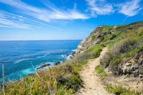 Majestic Coastal Trail  Scenic Ocean Views and Rocky Cliffs Landscape with Copyspace.