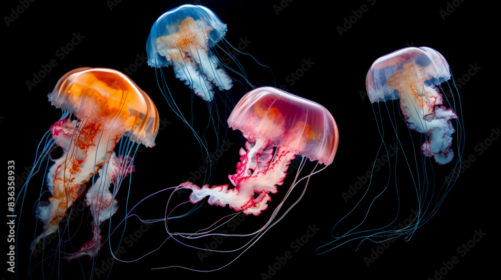 Glowing jellyfish swim deep in blue sea. Medusa neon jellyfish fantasy. a Jellyfish colorful fantasy neon on a Caribbean sea,Neon colorful look like a fairy tale. Underwater a beautiful colorful sea a Glowing jellyfish swim deep in blue sea. Medusa neon jellyfish fantasy. a Jellyfish colorful fantasy neon on a Caribbean sea,Neon colorful look like a fairy tale. Underwater a beautiful colorful sea a
