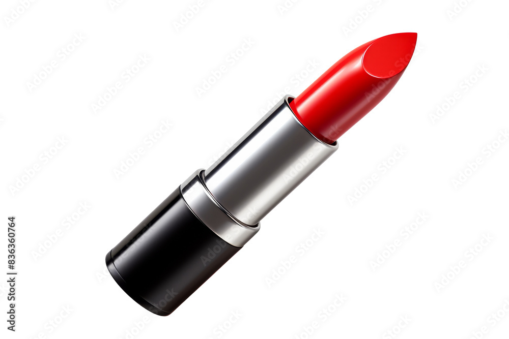 A sleek tube of vibrant red lipstick isolated on a transparent background, embodying luxury and style. A sleek tube of vibrant red lipstick isolated on a transparent background, embodying luxury and style.