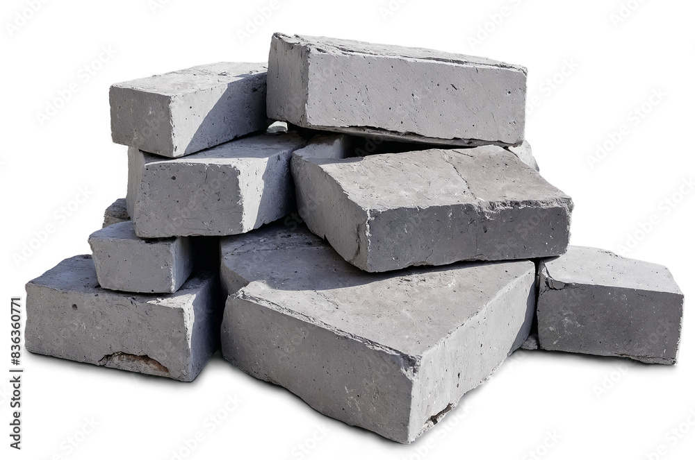 A stack of gray concrete blocks depicted on a transparent png with a white background for construction themes A stack of gray concrete blocks depicted on a transparent png with a white background for construction themes